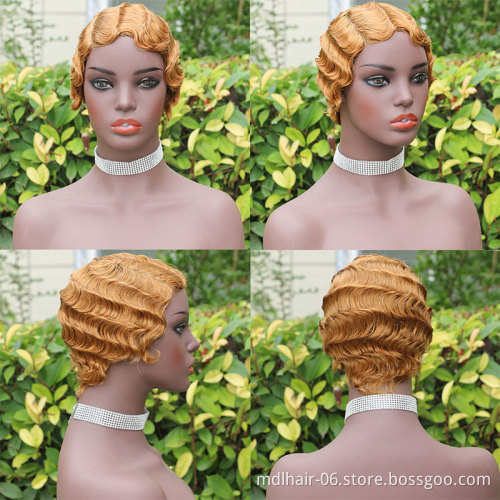 Wholesale Short Pixie Cut Wig Brazilian Remy Full Machine Made Short Human Hair Wigs For Woman Short Finger Wave Wigs